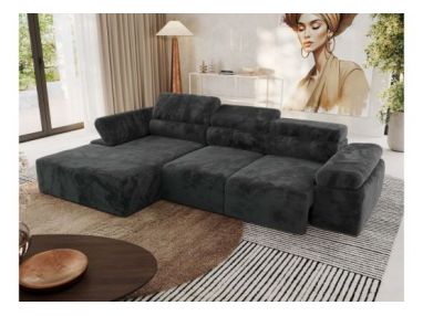 Narożnik z elektrycznym sterowaniem RILASSO L - strona lewa - ciemnoszary, plusz