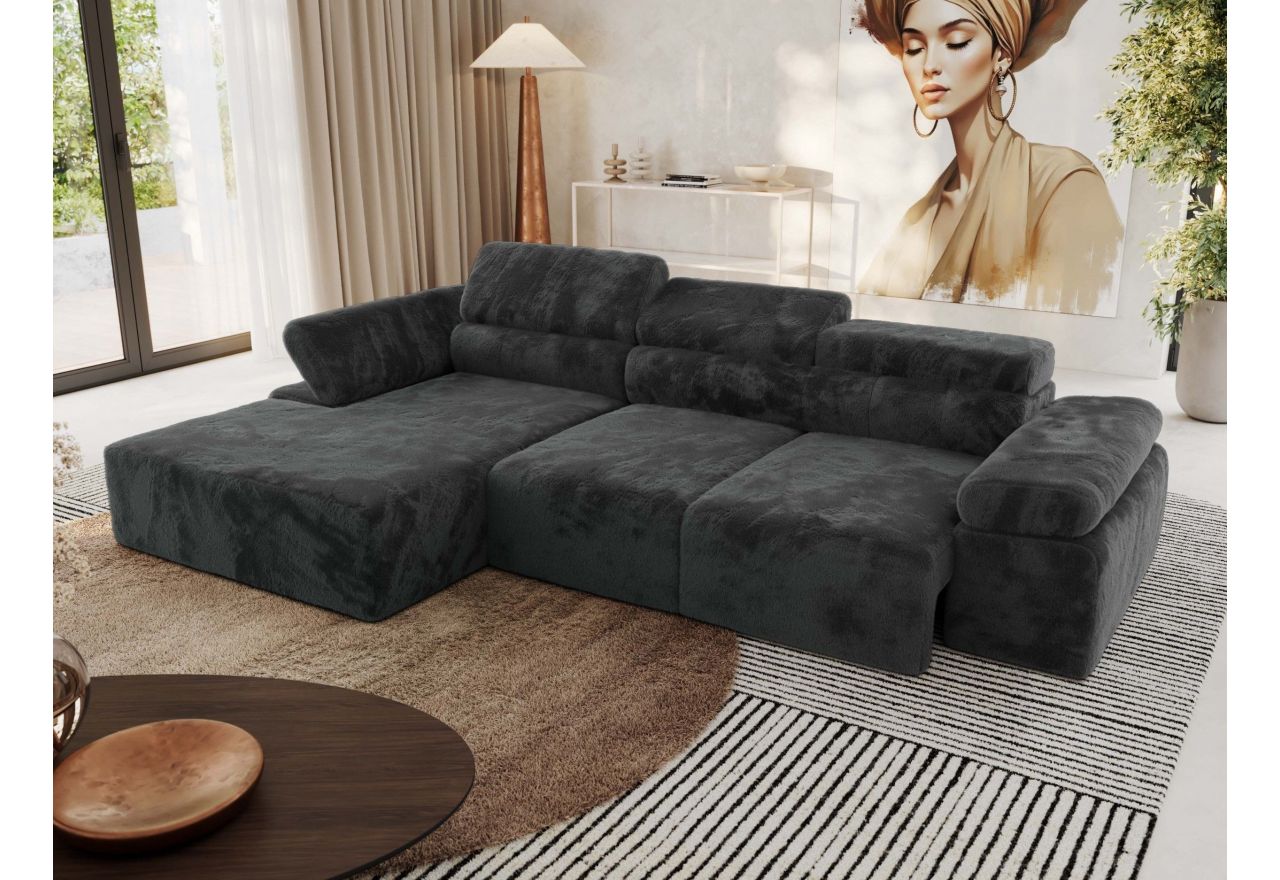 Narożnik z elektrycznym sterowaniem RILASSO L - strona lewa - ciemnoszary, plusz