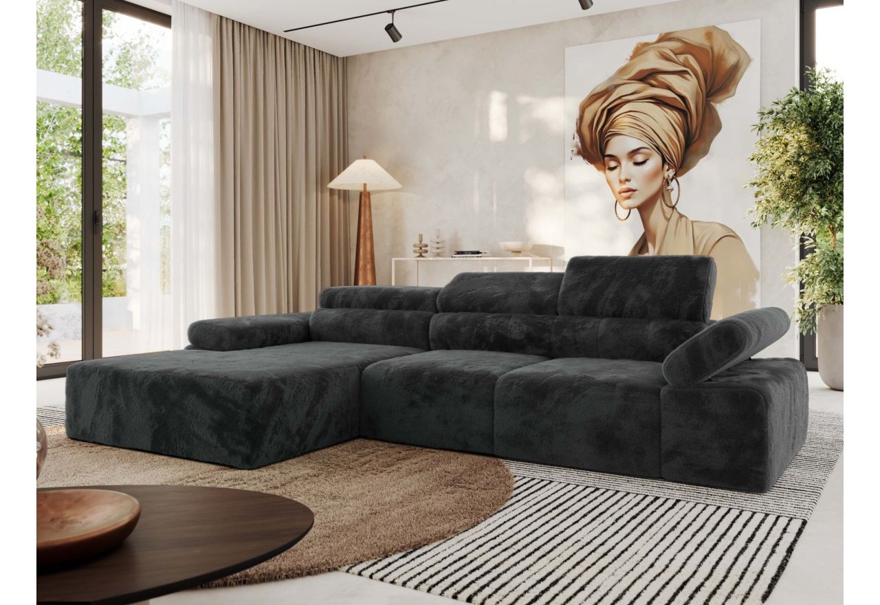 Narożnik z elektrycznym sterowaniem RILASSO L - strona lewa - ciemnoszary, plusz