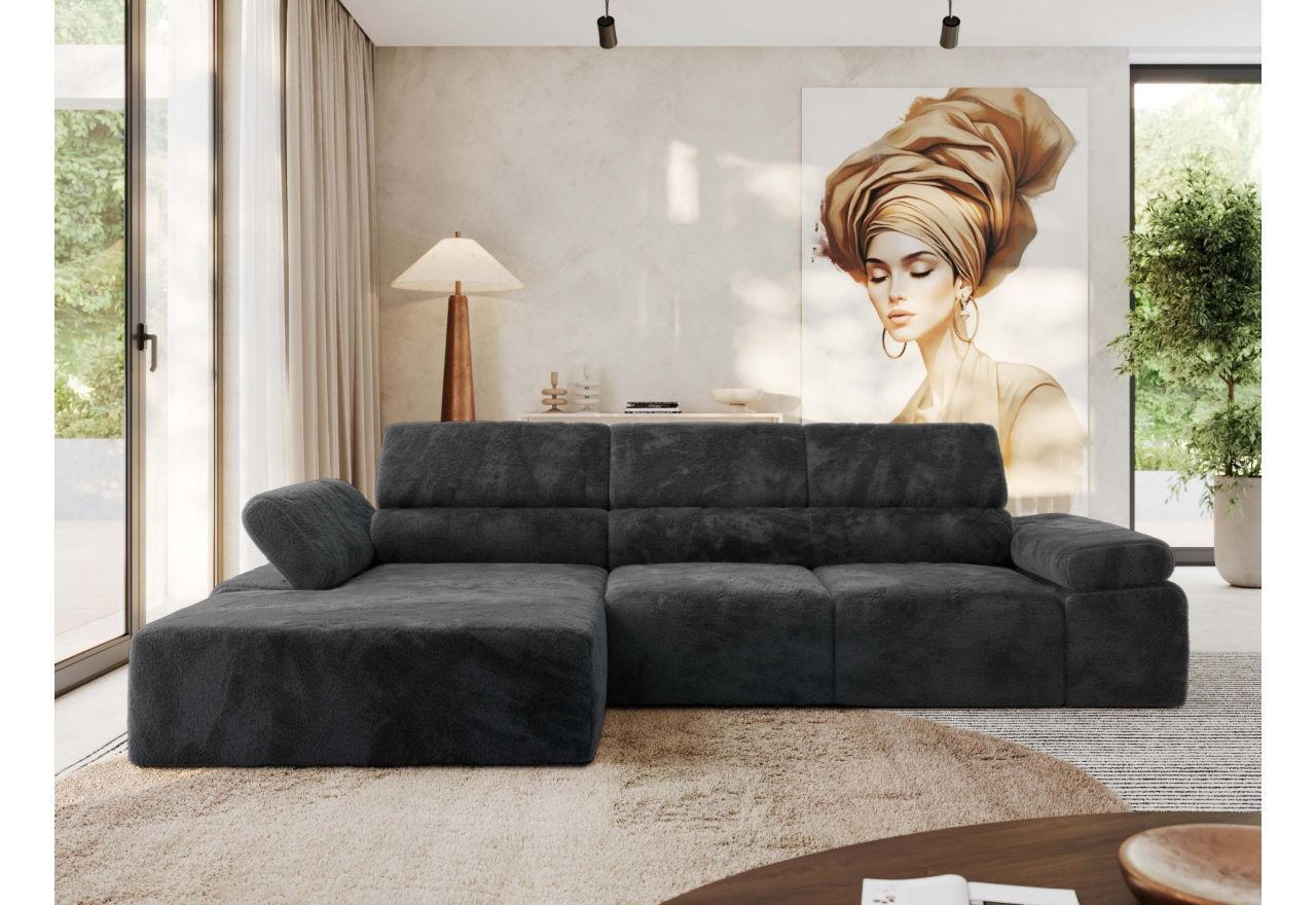 Narożnik z elektrycznym sterowaniem RILASSO L - strona lewa - ciemnoszary, plusz