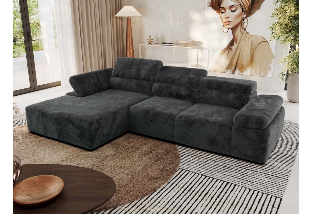 Narożnik z elektrycznym sterowaniem RILASSO L - strona lewa - ciemnoszary, plusz