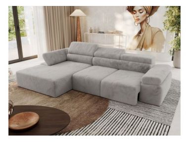 Narożnik z elektrycznym sterowaniem RILASSO L - strona lewa - jasnoszary, plusz