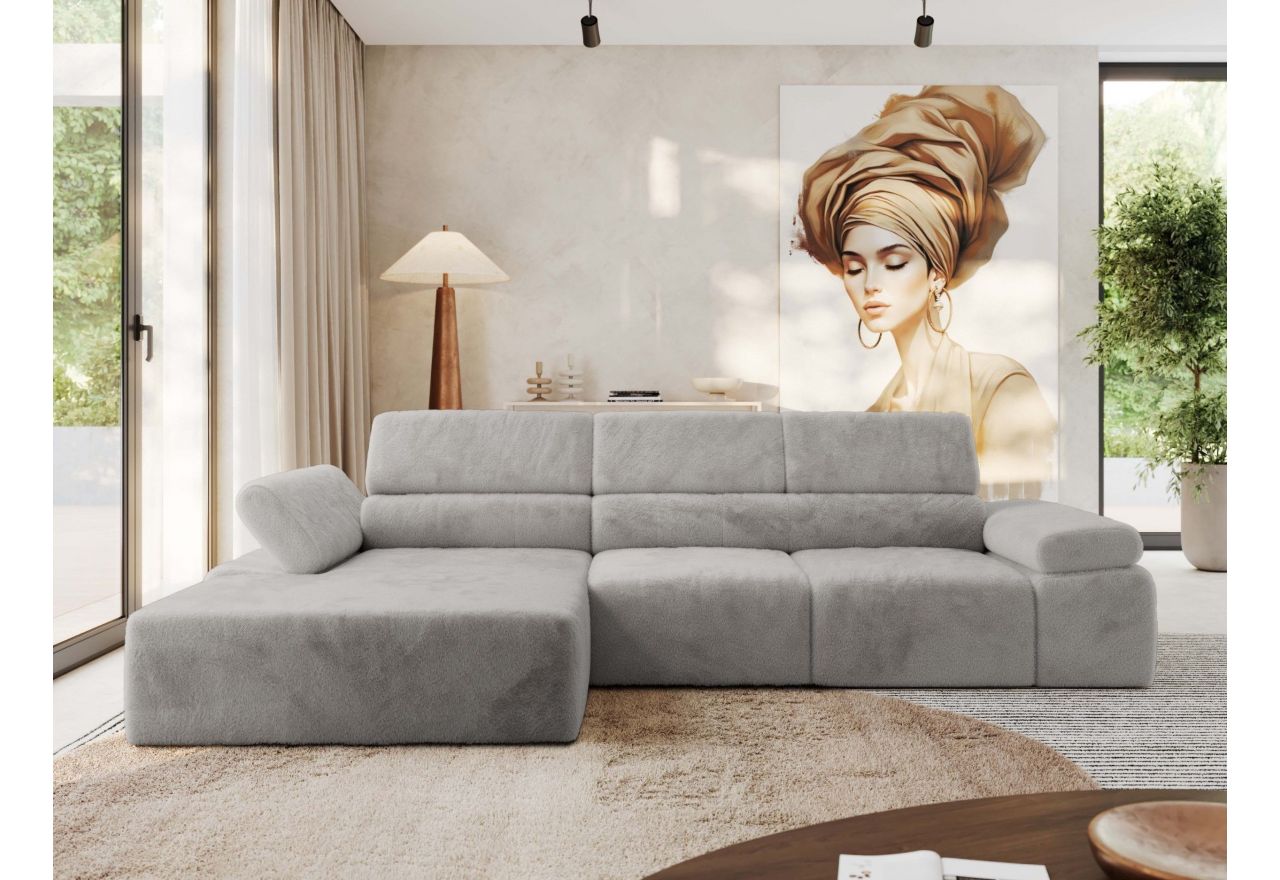 Narożnik z elektrycznym sterowaniem RILASSO L - strona lewa - jasnoszary, plusz