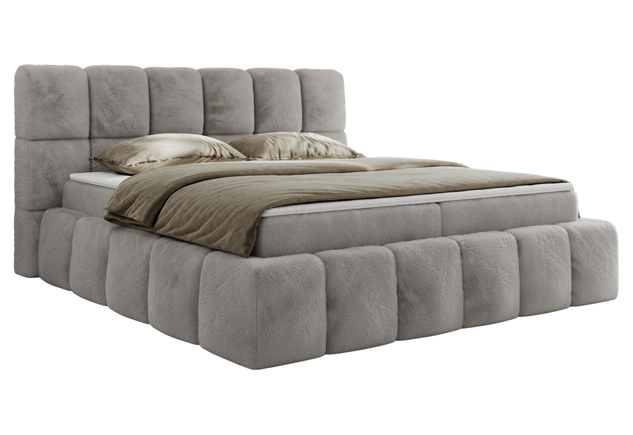 Łóżko kontynentalne NIRA 200x200 - H3 - jasnoszary, plusz