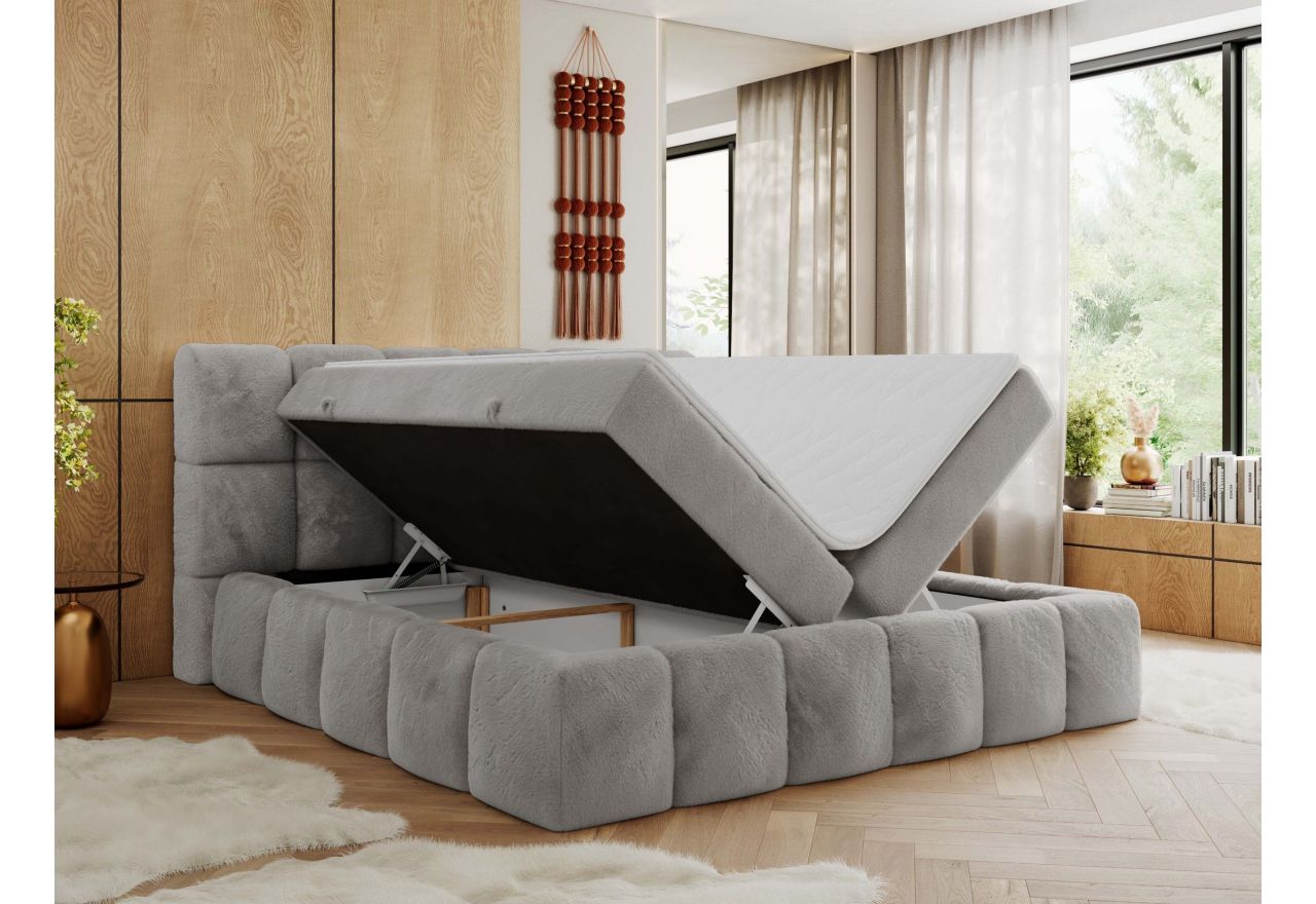 Łóżko kontynentalne NIRA 200x200 - H3 - jasnoszary, plusz