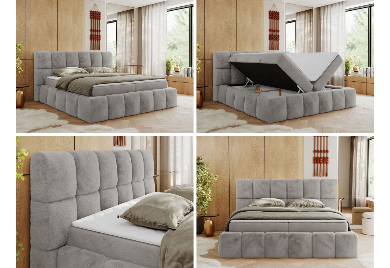 Łóżko kontynentalne NIRA 140x200 - H4 - jasnoszary, plusz