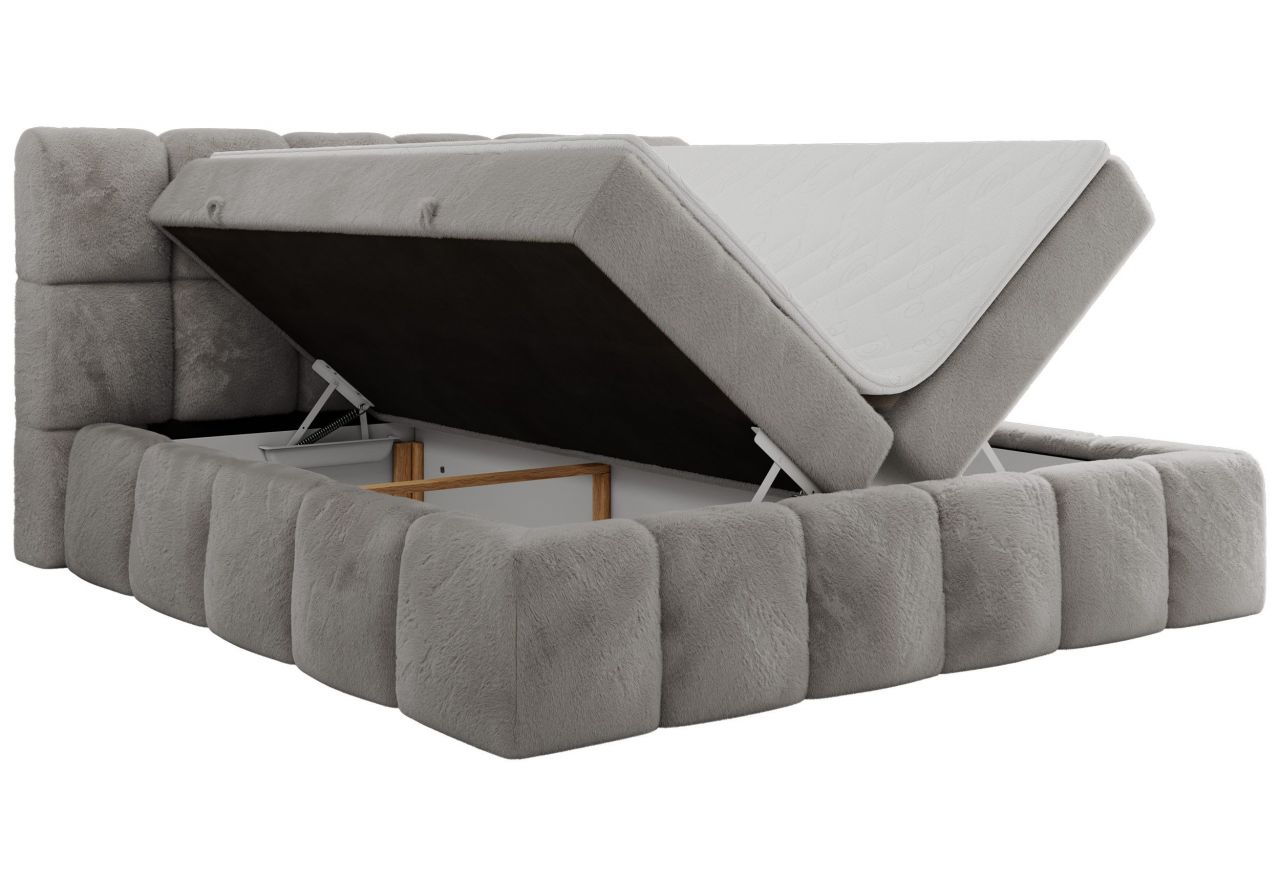 Łóżko kontynentalne NIRA 160x200 - H4 - jasnoszary, plusz