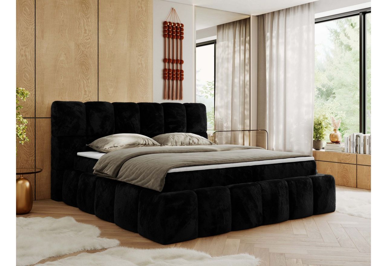 Łóżko kontynentalne NIRA 140x200 - H3 - czarny, plusz