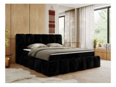 Łóżko kontynentalne NIRA 160x200 - H3 - czarny, plusz