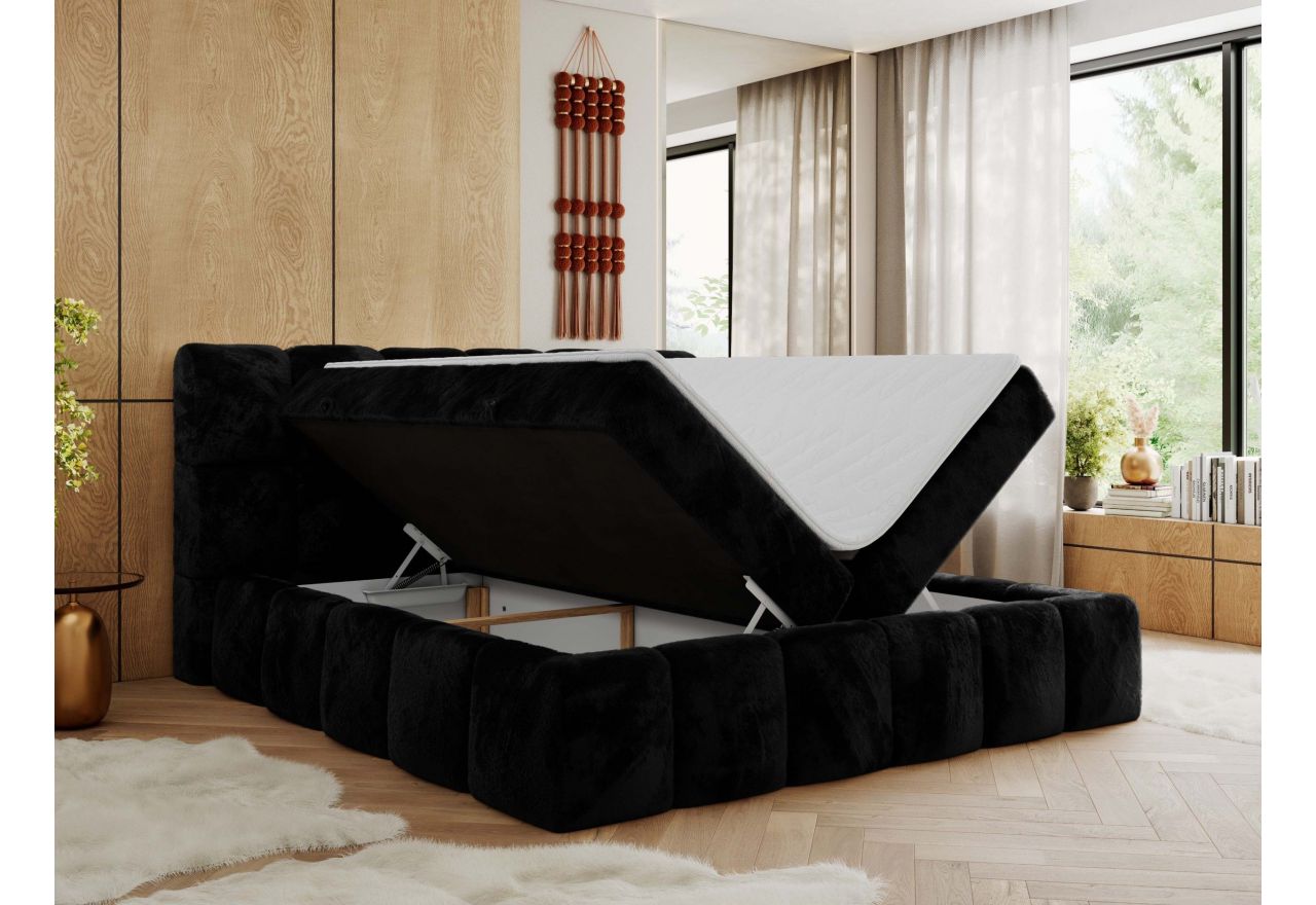 Łóżko kontynentalne NIRA 160x200 - H3 - czarny, plusz