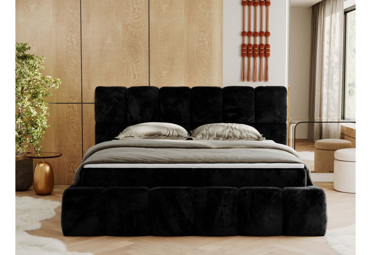 Łóżko kontynentalne NIRA 160x200 - H3 - czarny, plusz