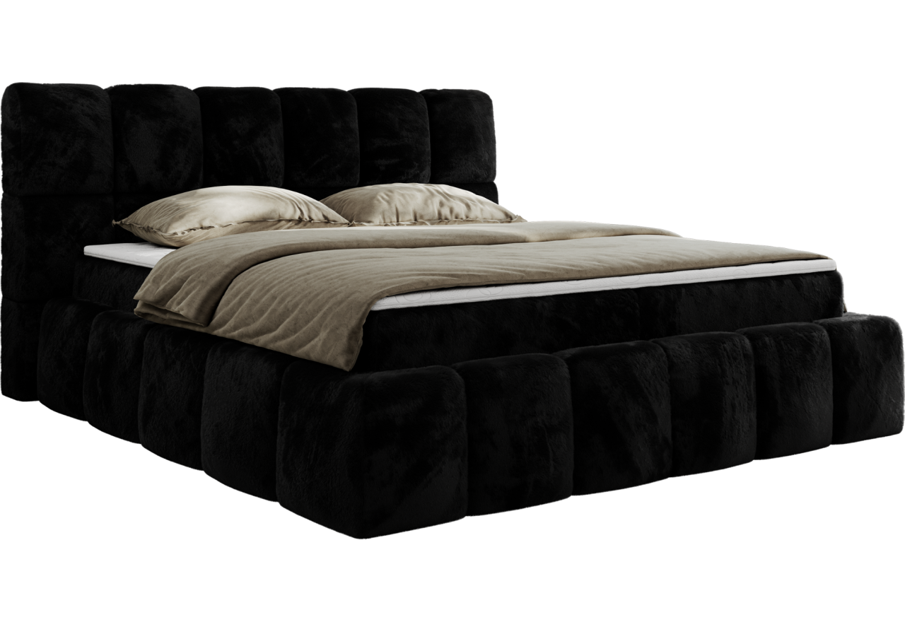 Łóżko kontynentalne NIRA 200x200 - H3 - czarny, plusz