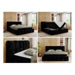 Łóżko kontynentalne NIRA 200x200 - H3 - czarny, plusz