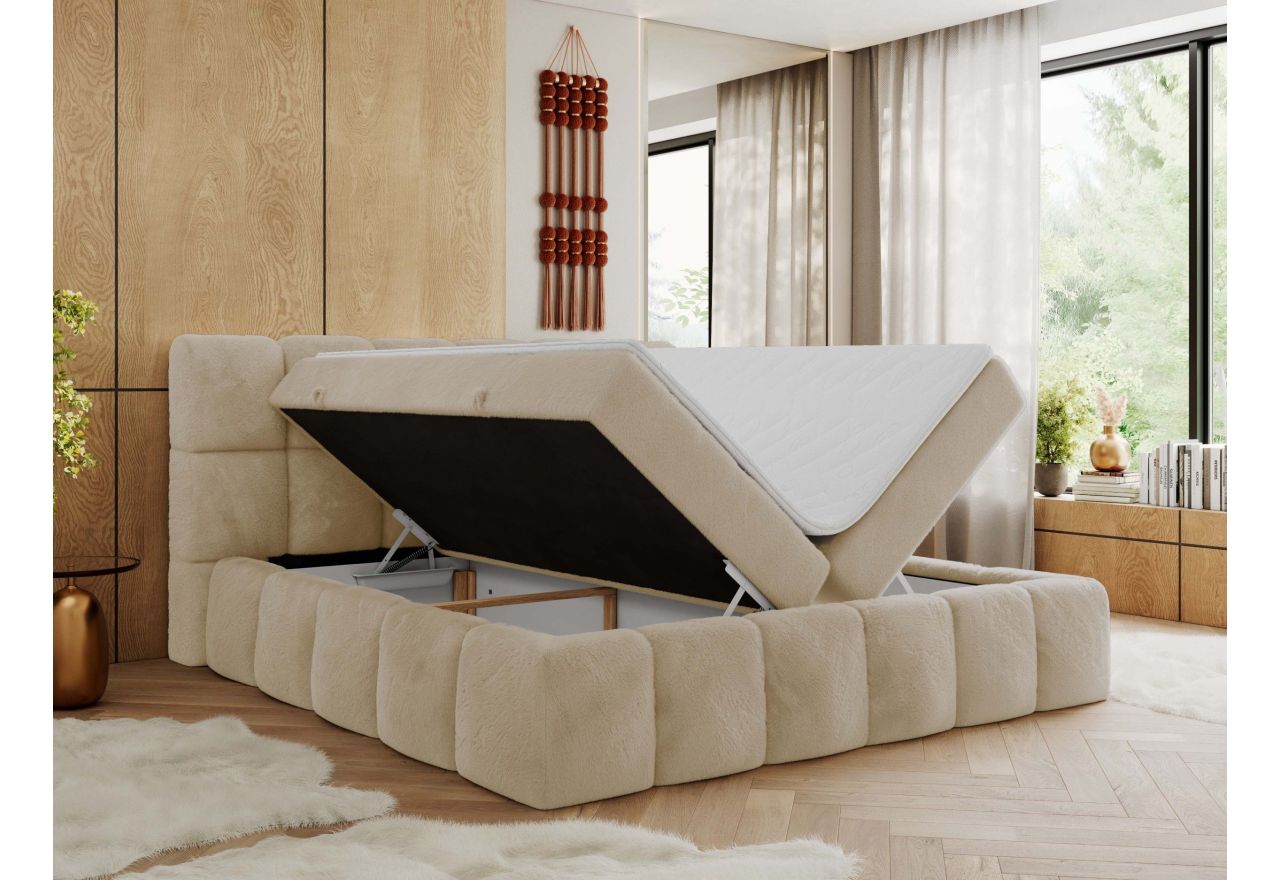 Łóżko kontynentalne NIRA 180x200 - H3 - kremowy, plusz