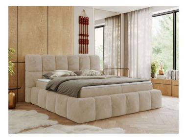 Łóżko kontynentalne NIRA 160x200 - H4 - kremowy, plusz