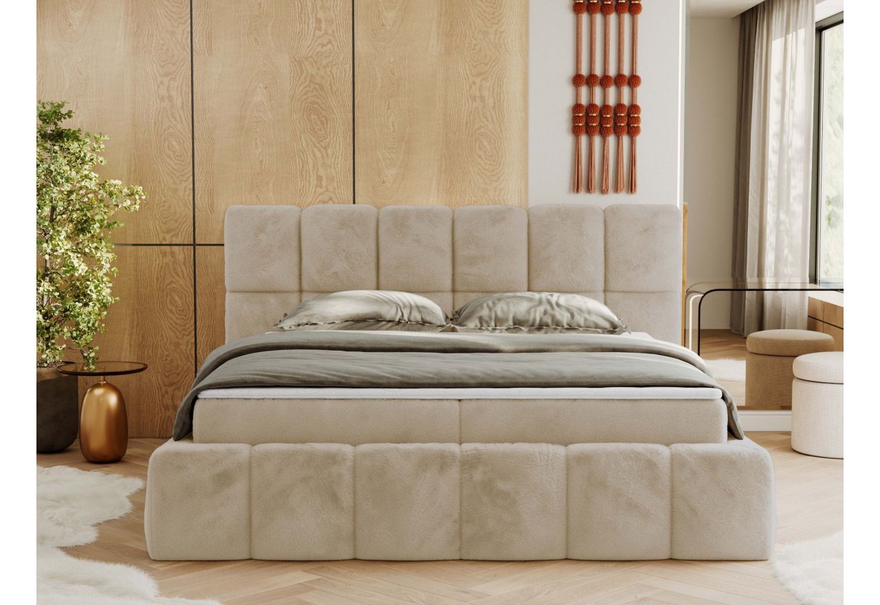 Łóżko kontynentalne NIRA 200x200 - H4 - kremowy, plusz