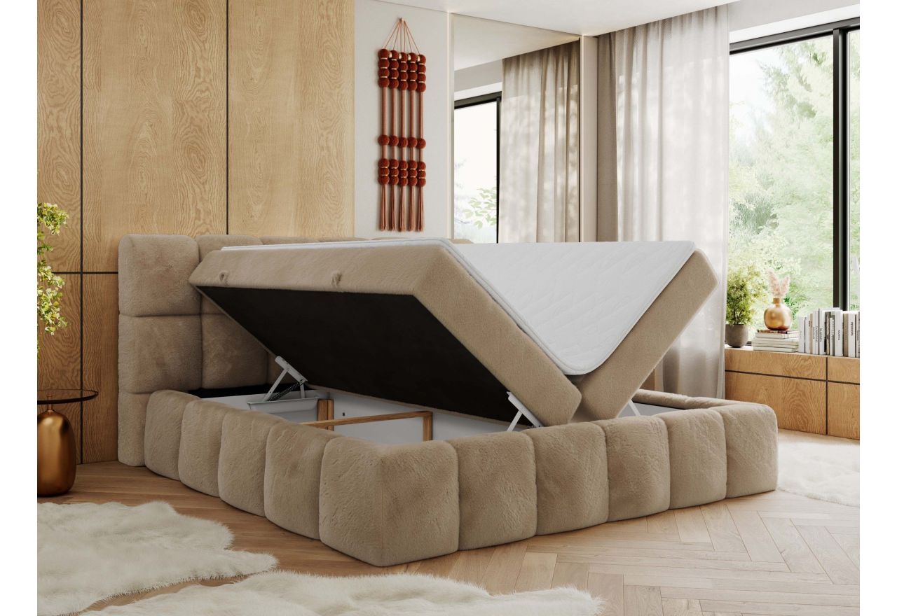 Łóżko kontynentalne NIRA 120x200 - H3 - beżowy, plusz