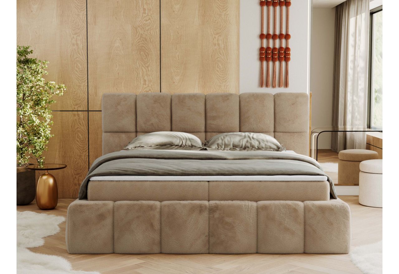 Łóżko kontynentalne NIRA 180x200 - H4 - beżowy, plusz