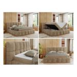 Łóżko kontynentalne NIRA 200x200 - H4 - beżowy, plusz