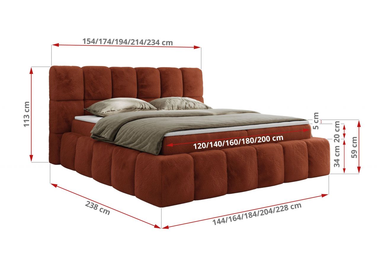 Łóżko kontynentalne NIRA 160x200 - H4 - pomarańczowy, plusz