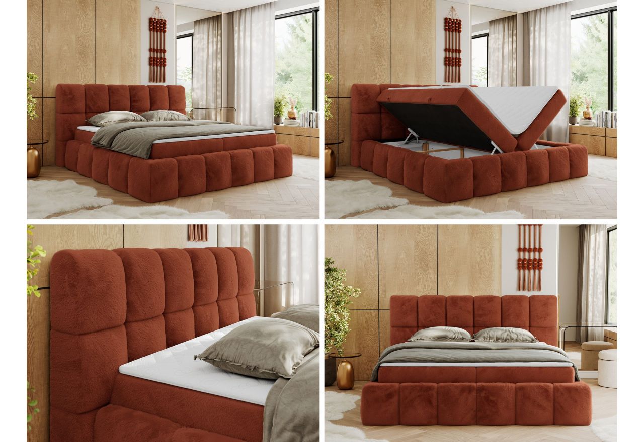 Łóżko kontynentalne NIRA 160x200 - H4 - pomarańczowy, plusz