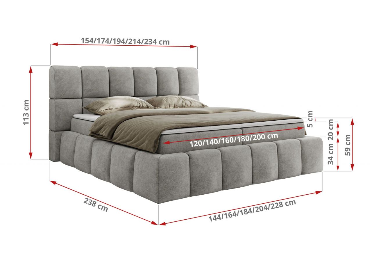 Łóżko kontynentalne NIRA 160x200 - H3 - jasnoszary, struktura