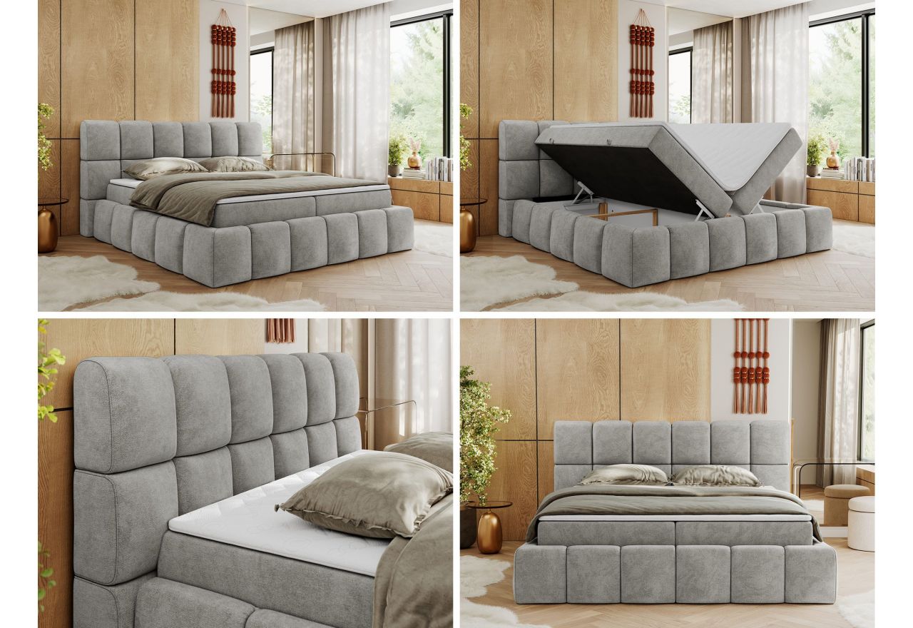 Łóżko kontynentalne NIRA 180x200 - H3 - jasnoszary, struktura