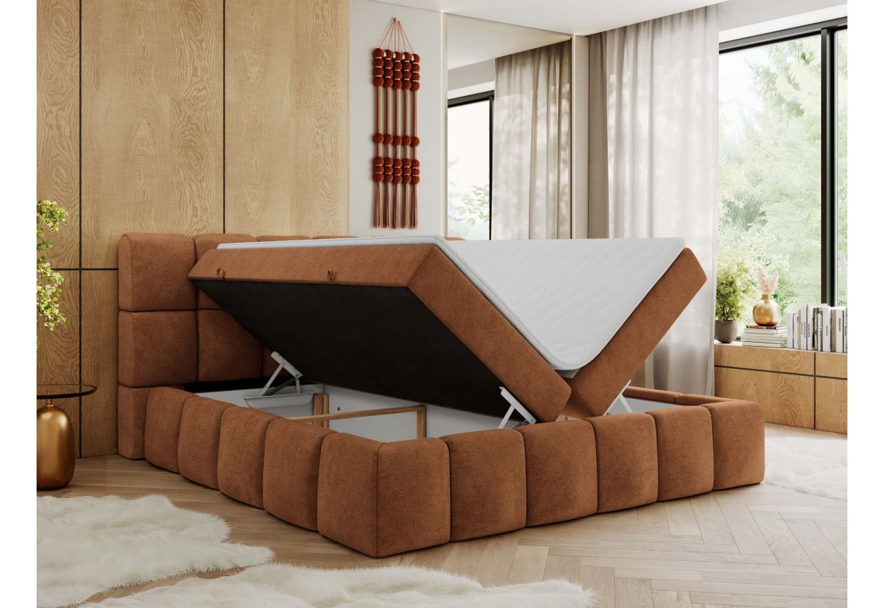 Łóżko kontynentalne NIRA 160x200 - H4 - pomarańczowy, struktura