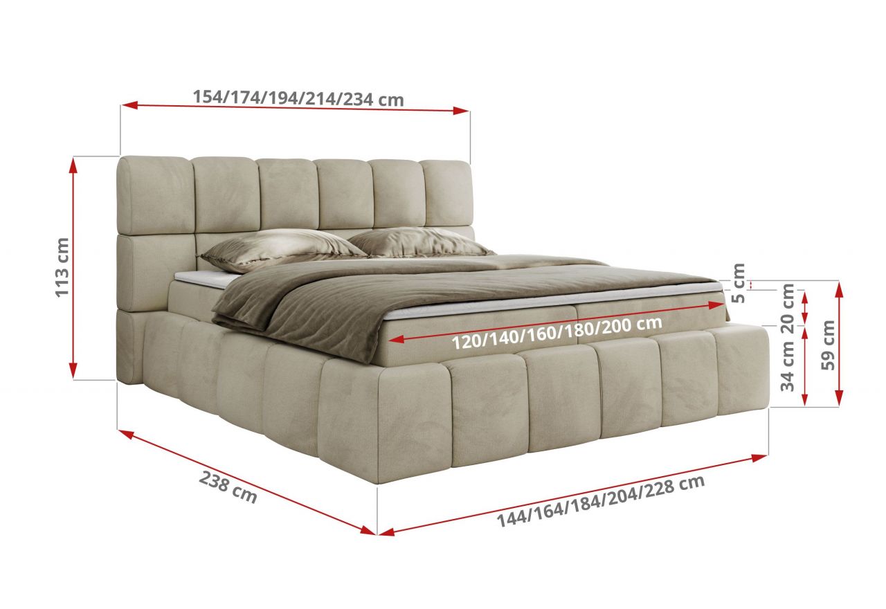 Łóżko kontynentalne NIRA 160x200 - H3 - beżowy, welwet