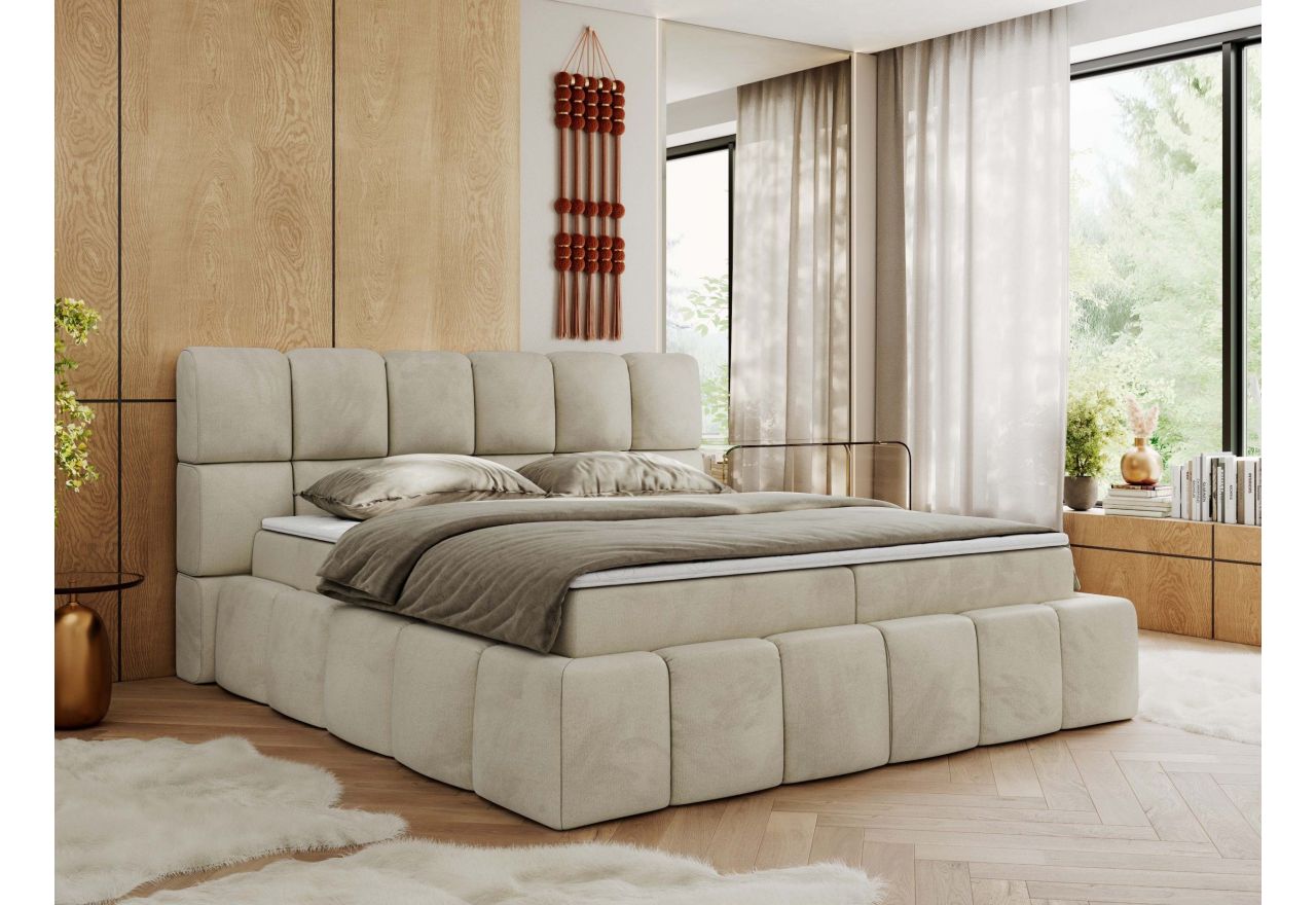 Łóżko kontynentalne NIRA 200x200 - H3 - beżowy, welwet