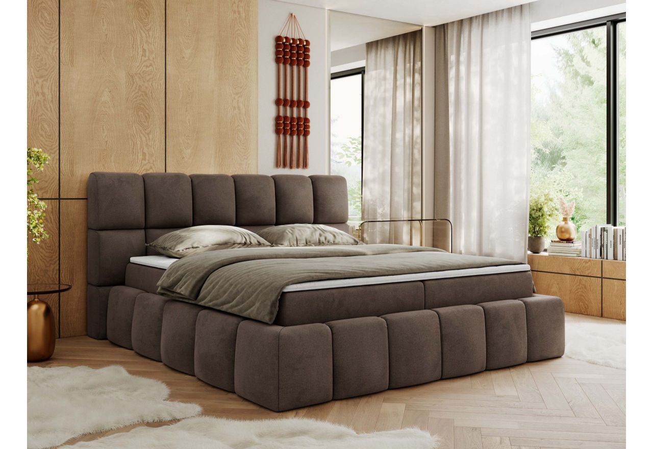 Łóżko kontynentalne NIRA 120x200 - H3 - brązowy, welwet