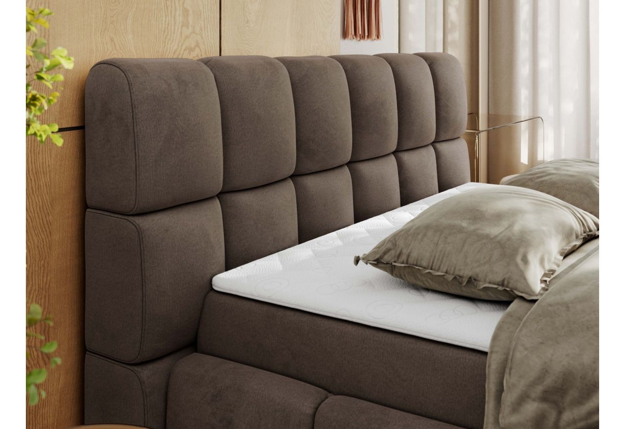 Łóżko kontynentalne NIRA 160x200 - H3 - brązowy, welwet