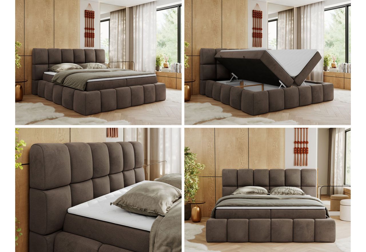 Łóżko kontynentalne NIRA 160x200 - H3 - brązowy, welwet