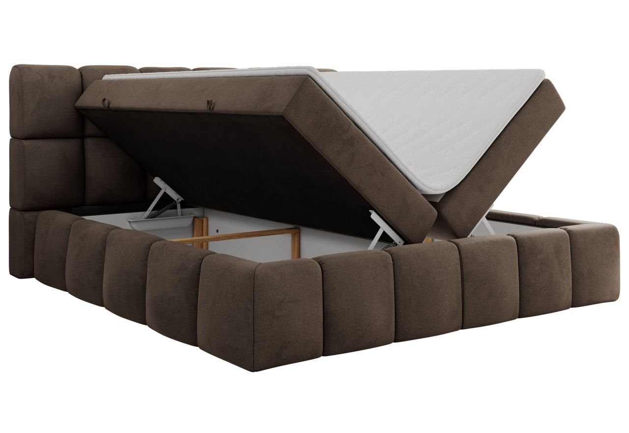 Łóżko kontynentalne NIRA 140x200 - H4 - brązowy, welwet