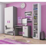Regał, biurko oraz szafa dwufrontowa jako zestaw mebli do pokoju dziecka - KIDS II Biały / Szary