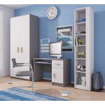 Regał, biurko oraz szafa dwufrontowa jako zestaw mebli do pokoju dziecka - KIDS II Biały / Szary