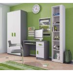 Regał, biurko oraz szafa dwufrontowa jako zestaw mebli do pokoju dziecka - KIDS II Biały / Szary
