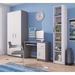 Regał, biurko oraz szafa dwufrontowa jako zestaw mebli do pokoju dziecka - KIDS II Biały / Szary