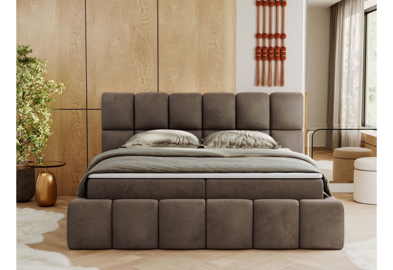 Łóżko kontynentalne NIRA 200x200 - H4 - brązowy, welwet