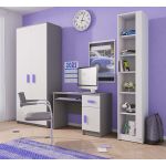 Regał, biurko oraz szafa dwufrontowa jako zestaw mebli do pokoju dziecka - KIDS II Biały / Szary