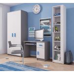 Regał, biurko oraz szafa dwufrontowa jako zestaw mebli do pokoju dziecka - KIDS II Biały / Szary