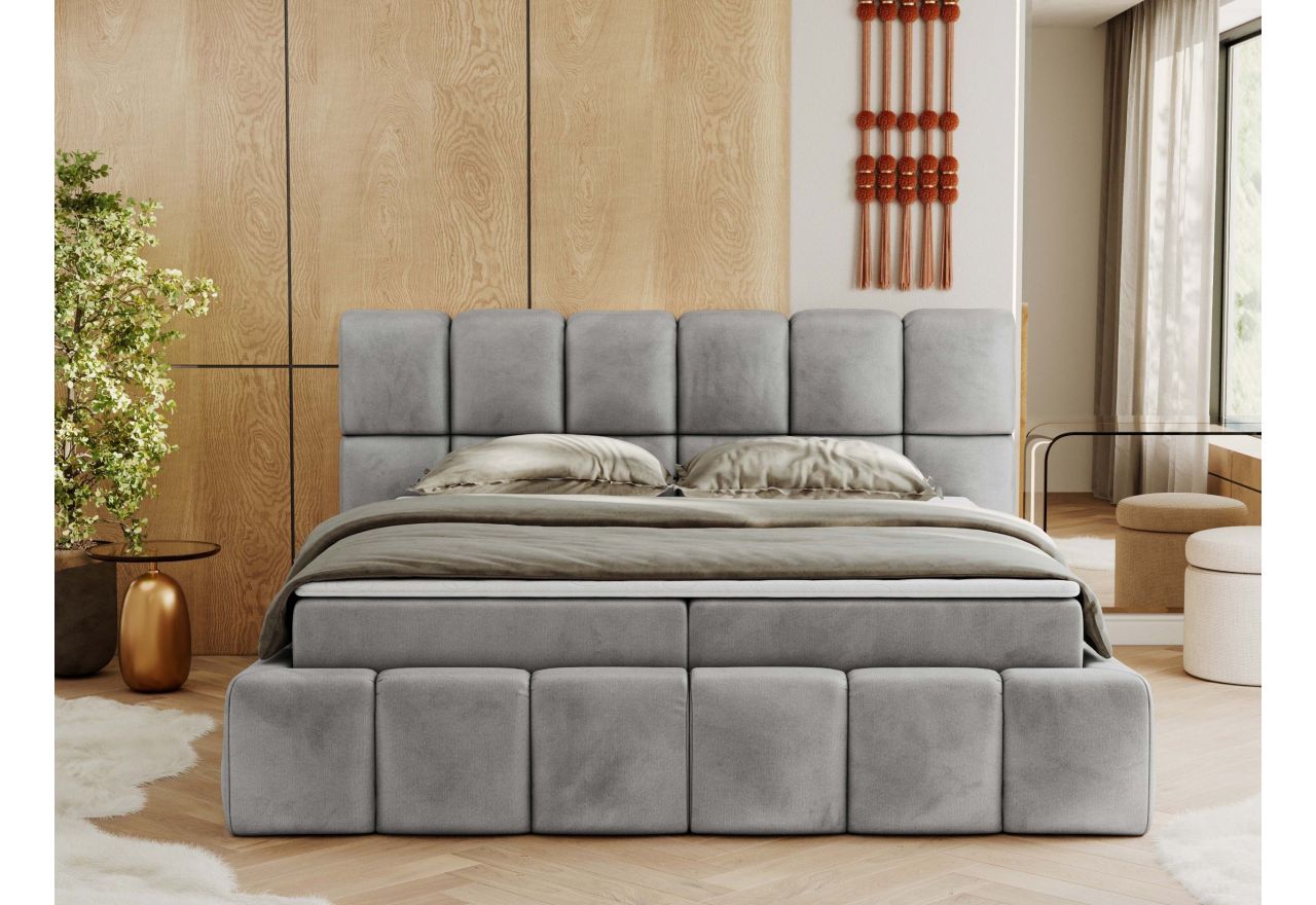 Łóżko kontynentalne NIRA 180x200 - H3 - jasnoszary, welwet