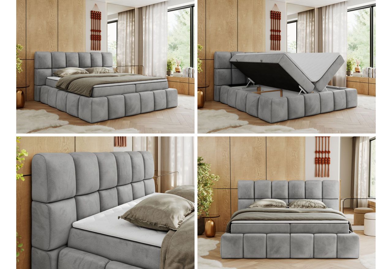 Łóżko kontynentalne NIRA 180x200 - H3 - jasnoszary, welwet