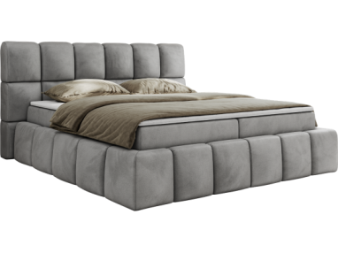 Łóżko kontynentalne NIRA 200x200 - H3 - jasnoszary, welwet