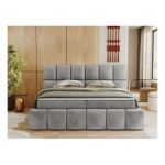 Łóżko kontynentalne NIRA 200x200 - H3 - jasnoszary, welwet