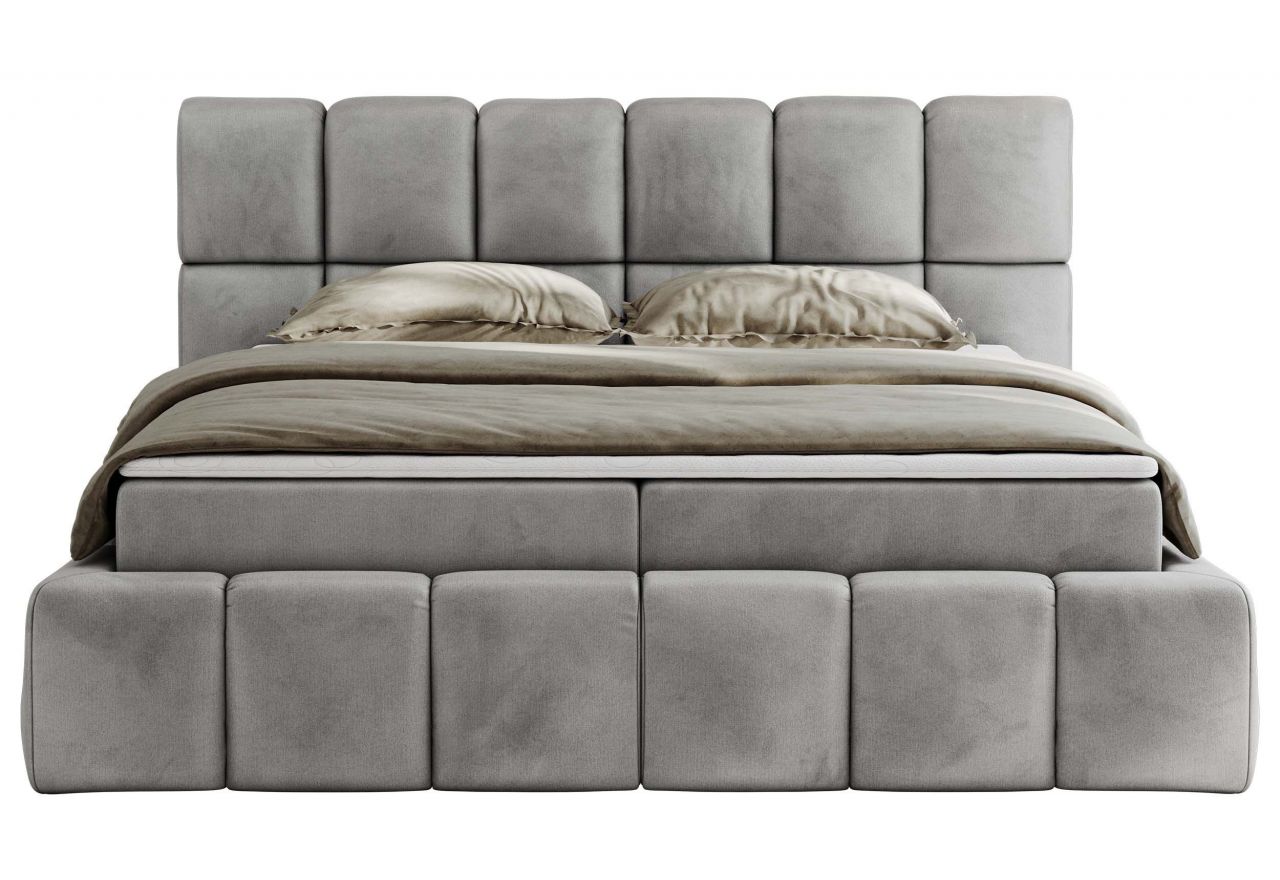 Łóżko kontynentalne NIRA 200x200 - H3 - jasnoszary, welwet