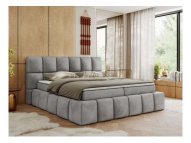 Łóżko kontynentalne NIRA 200x200 - H4 - jasnoszary, welwet