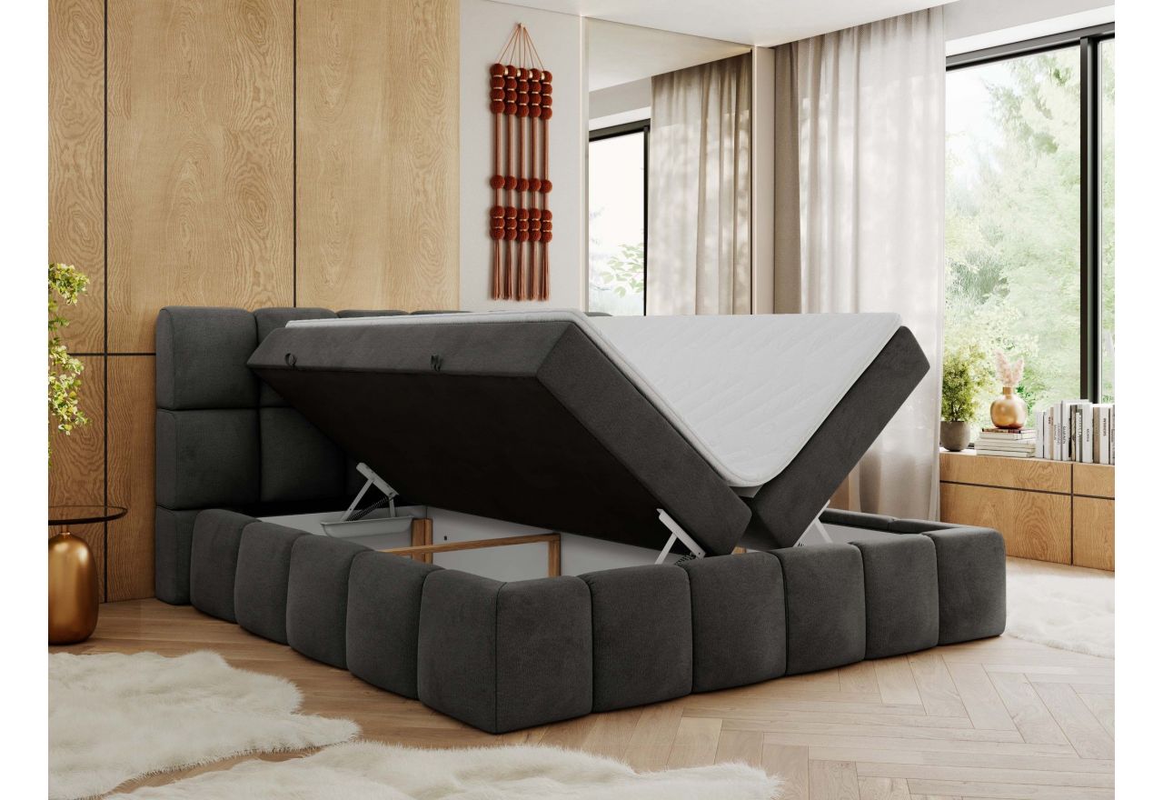 Łóżko kontynentalne NIRA 160x200 - H3 - ciemnoszary, welwet