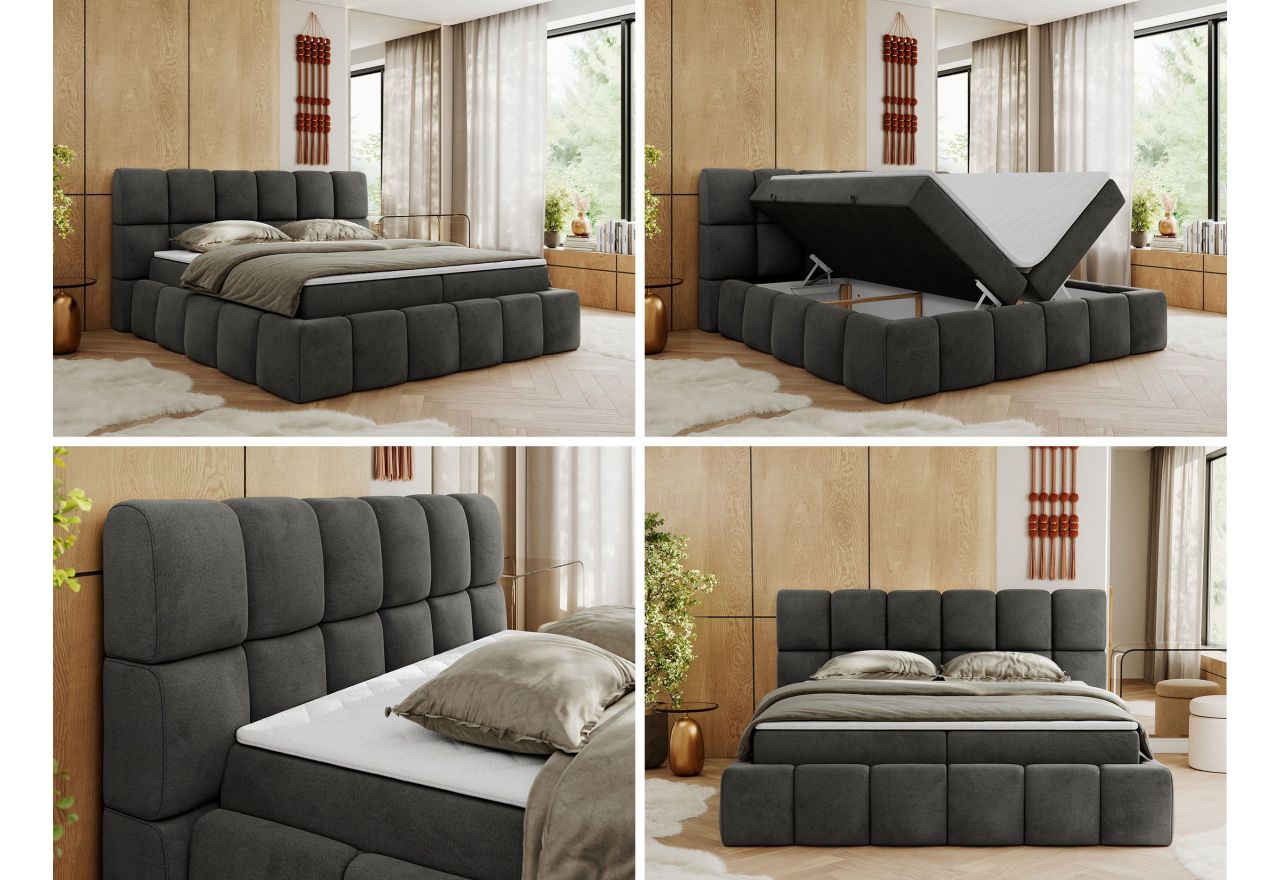 Łóżko kontynentalne NIRA 180x200 - H3 - ciemnoszary, welwet