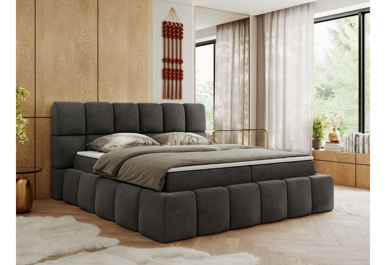 Łóżko kontynentalne NIRA 200x200 - H3 - ciemnoszary, welwet